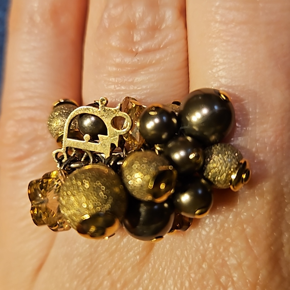 DIOR🔥Goldtone Cocktail Party Ring Sz5